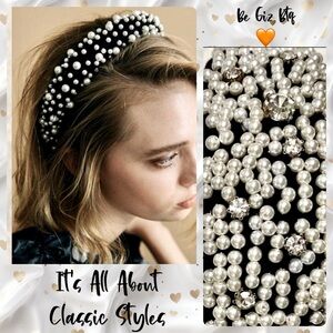 Exclusive Zara Embellished Black Padded Quilted Pearls And Rhinestones Headband